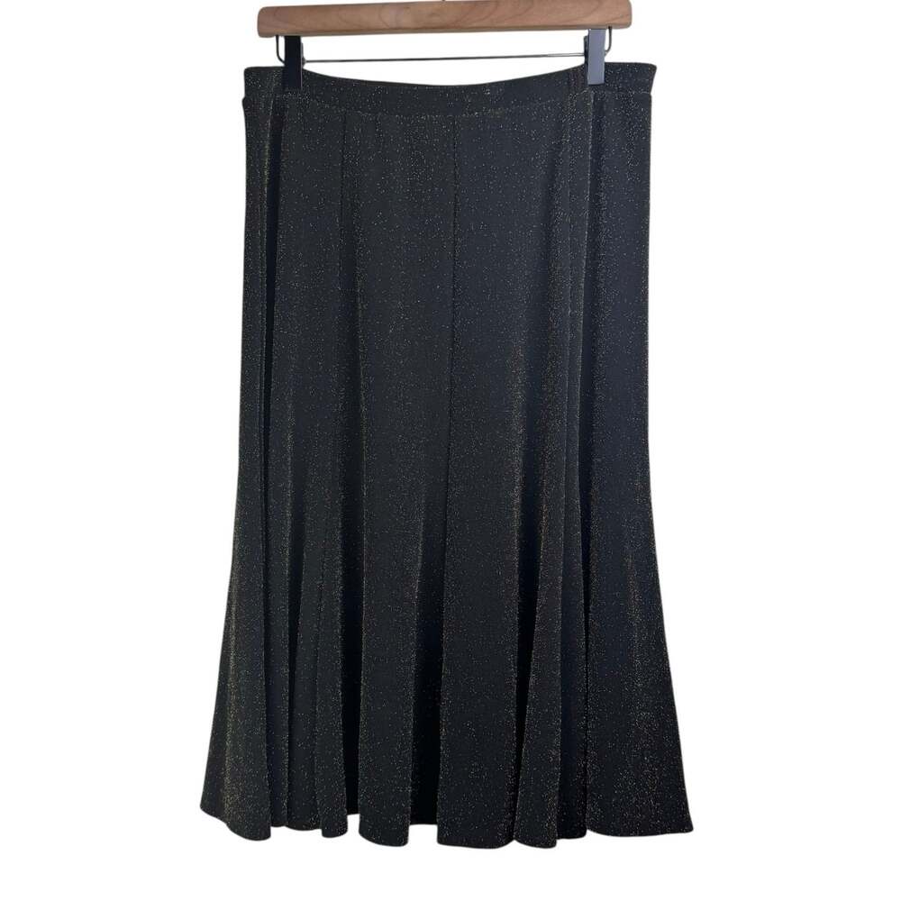 Chico’s Travelers NWT Jordie Metallic Glam Dark Brown Gold Sparkle Midi Skirt